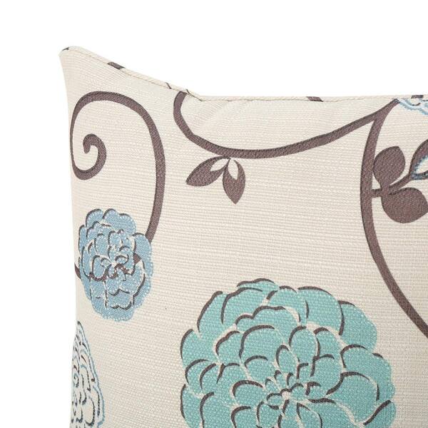 18 x 18 Square Accent Throw Pillow, Damask Print, Soft Polyester Filler, Cream, Blue