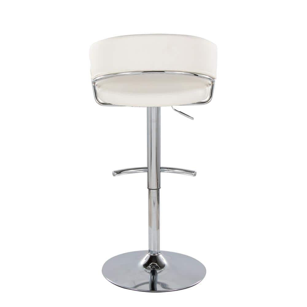 White Faux Leather Adjustable Swivel Bar Stools with Chrome Base