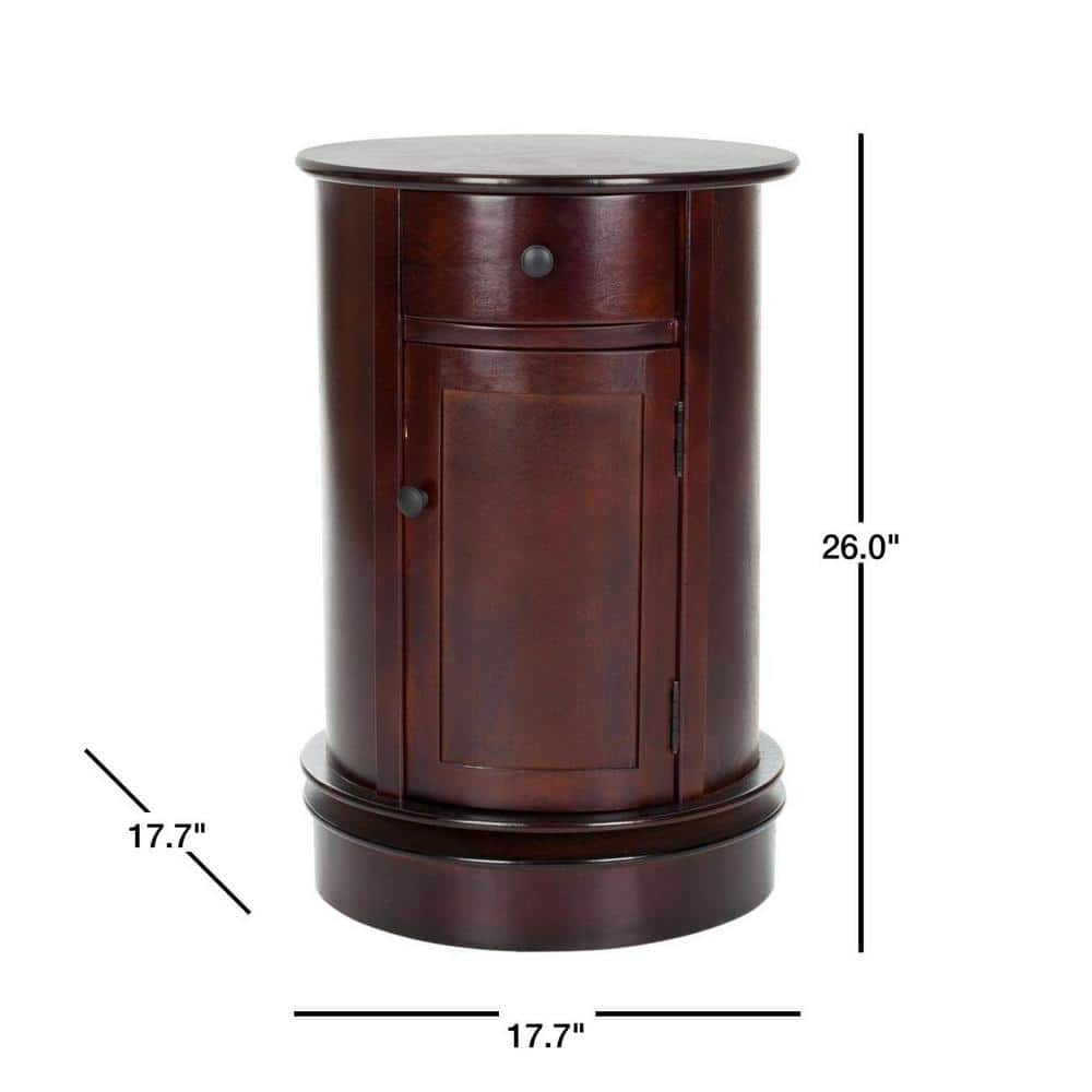 Dark Cherry Round Wood Swivel Storage End Table