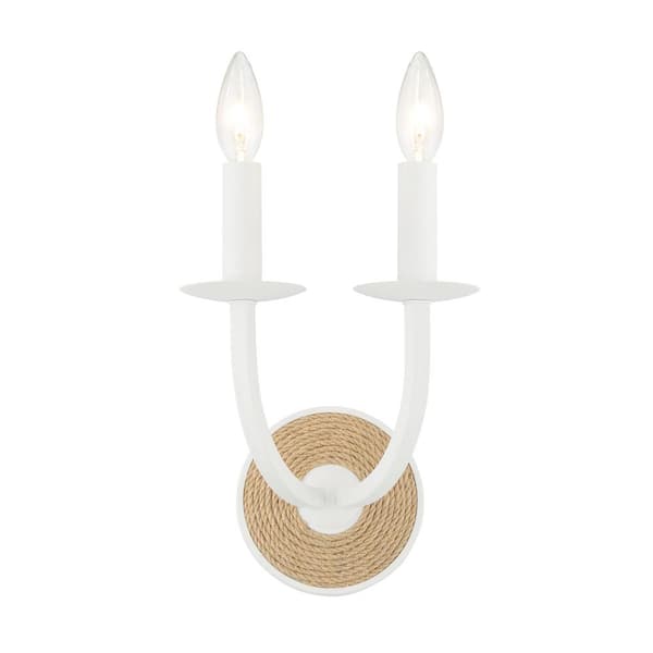 Minka Lavery Lanton 2-Light Sand White with Natural Rope Wall Sconce
