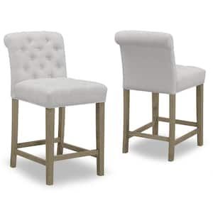 24 in. Aleen Beige Fabric with Roll Back Design and Tufted Buttons Counter Stool (Set of 2)