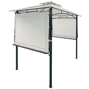 4.5 ft. x 13 ft. White Patio BBQ Grill Gazebo with Bar Counters and Extendable Shades