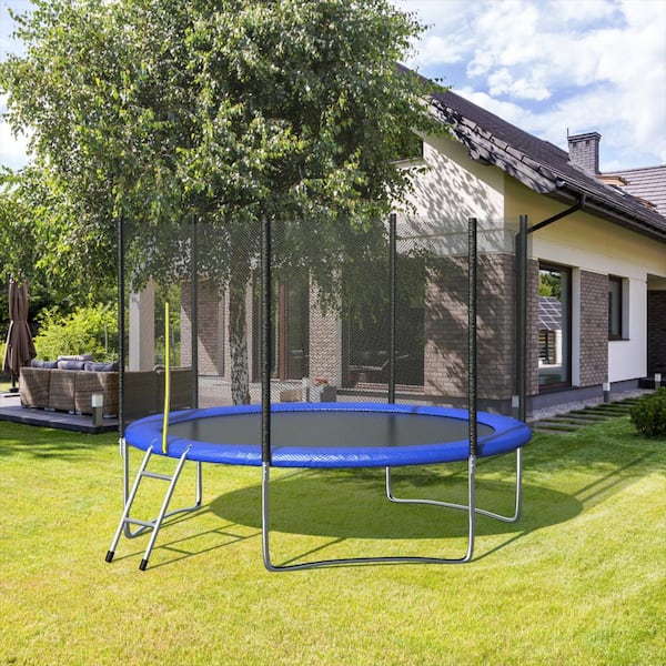 10FT Trampoline Combo Bounce Jump Outdoor Kids & Adults Trampoline for Family School Entertainment with Safety Enclosure Net Spring Pad Ladder DINOKA Outdoor Trampoline