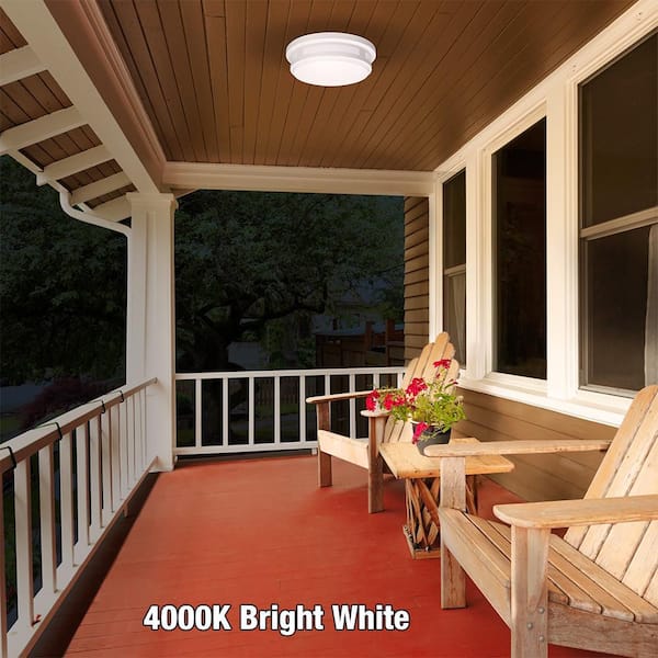 11 in. Round White Indoor Outdoor LED Flush Mount Ceiling Light Adjustable CCT 830 Lumens Wet Rated (12-Pack)