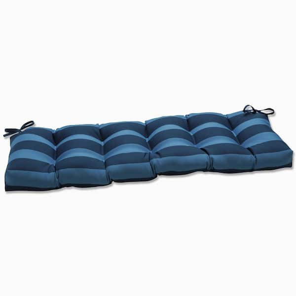 Pillow Perfect Striped Rectangular Outdoor Bench Cushion in Blue