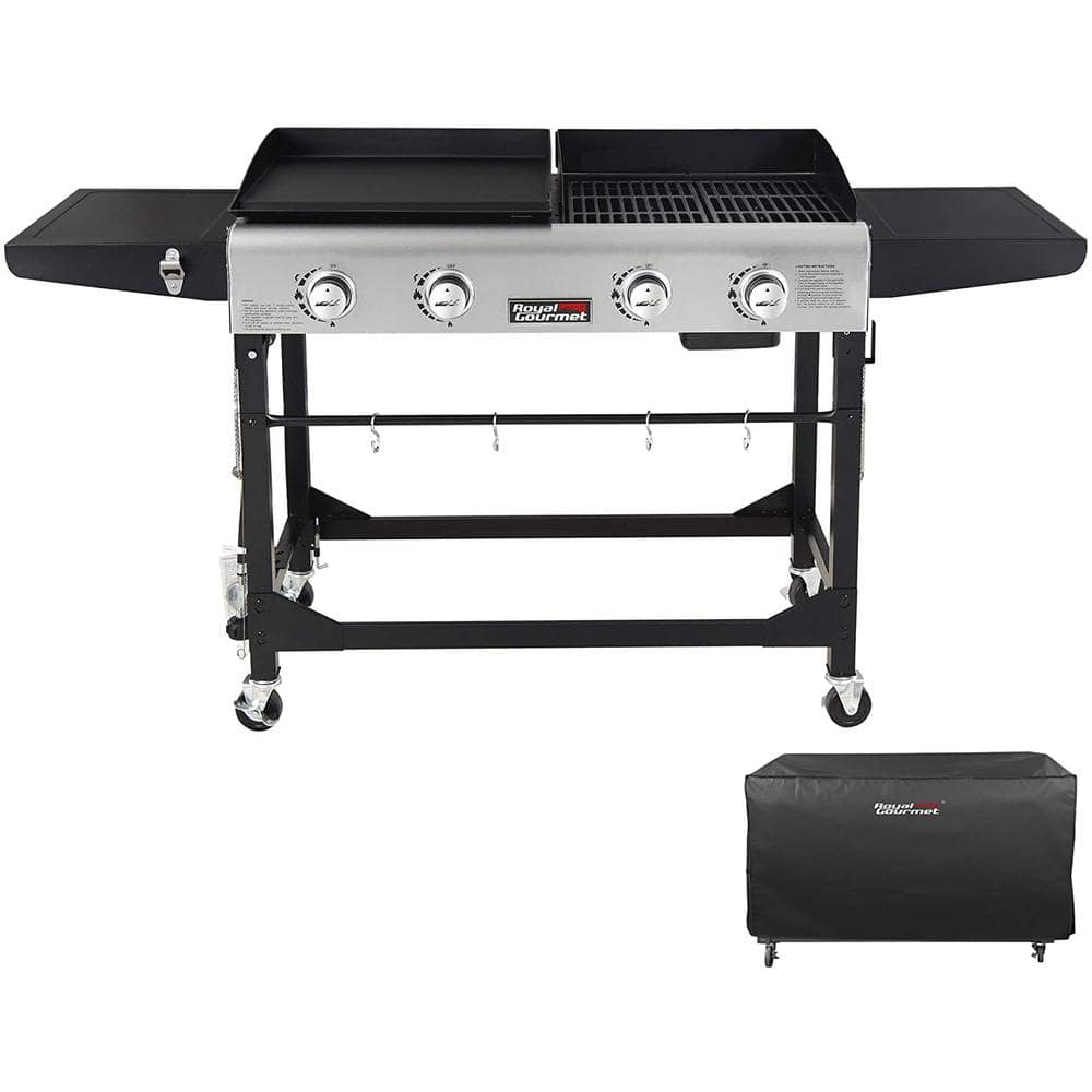 Forbigående protestantiske Republikanske parti Royal Gourmet 4-Burners Portable Propane Gas Grill and Griddle Combo Grills  in Black with Side Tables with Cover GD401C - The Home Depot