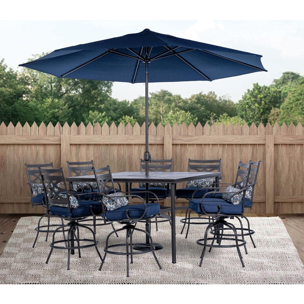 Hanover Montclair 9Piece Steel Outdoor Dining Set with Navy Blue