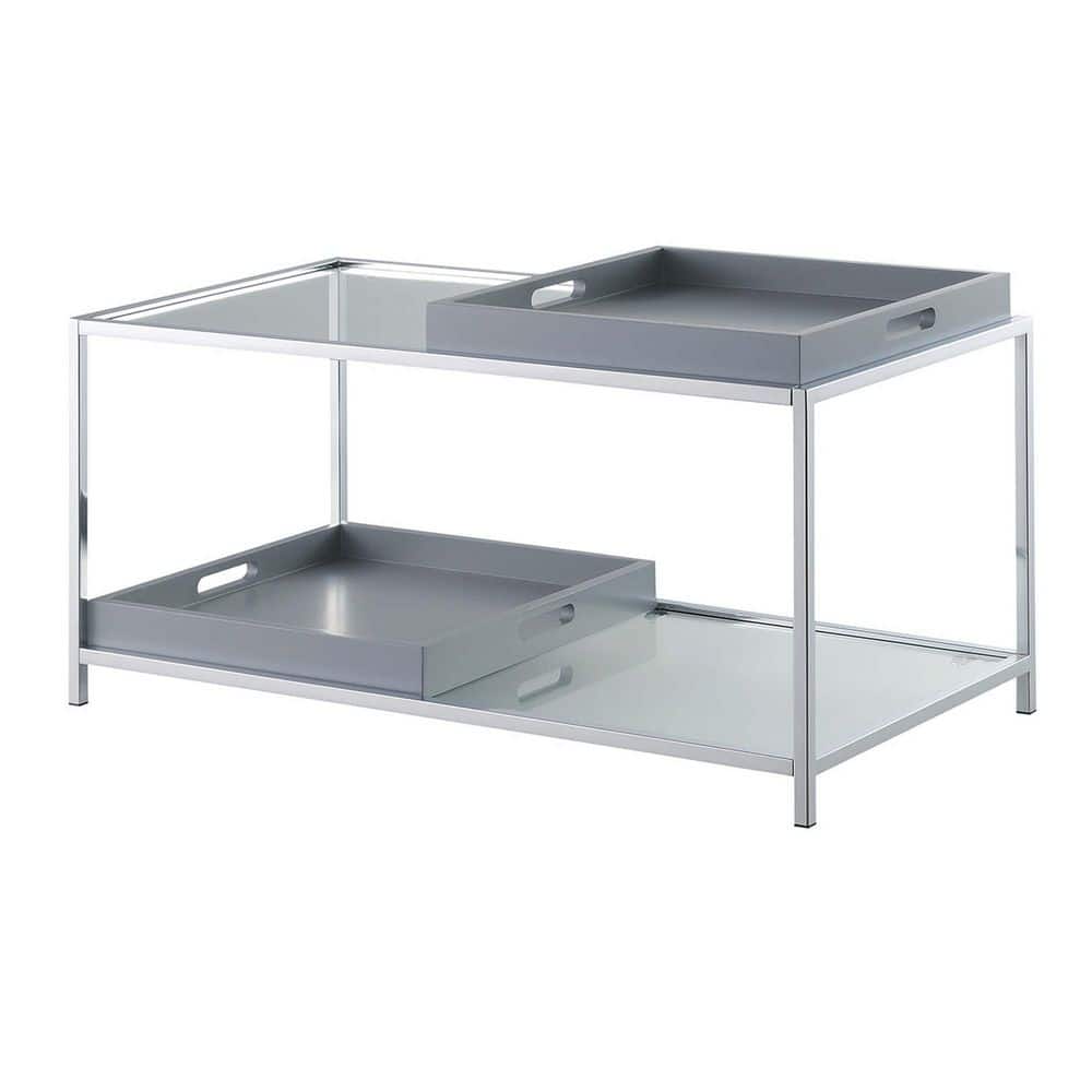Palm Beach Gray Glass and Chrome Coffee Table with Trays