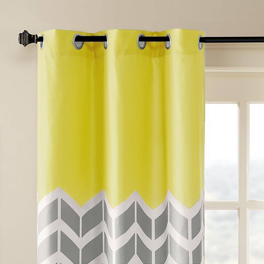Yellow and Gray Chevron Room Darkening Grommet Curtains, 42x84, 2-Panel Set