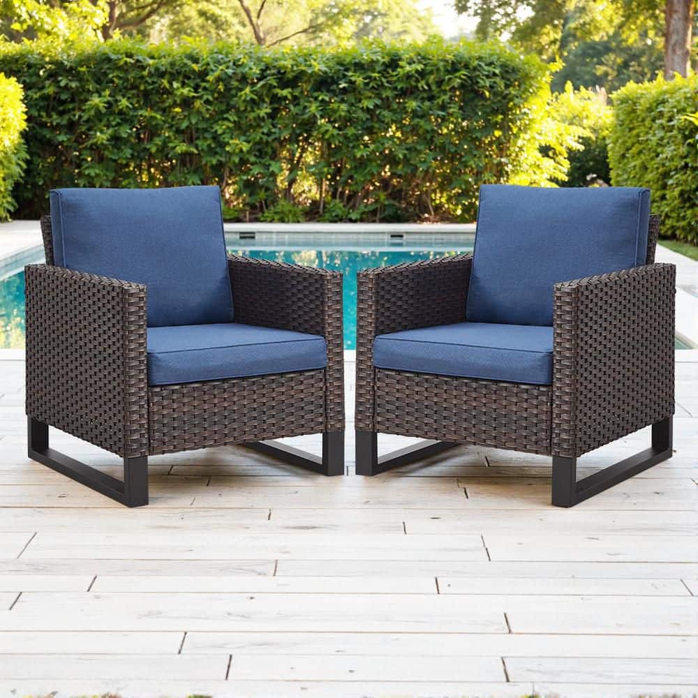 Brown Wicker Outdoor Patio Lounge Chair with CushionGuard Blue Cushions (2-Pack) price history on PriceWatchPro