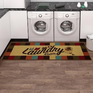 Laundry Collection Non-Slip Rubberback Checkered Border 2x5 Laundry Room Runner Rug,1 ft. 8 in. x4 ft. 11 in.,Multicolor