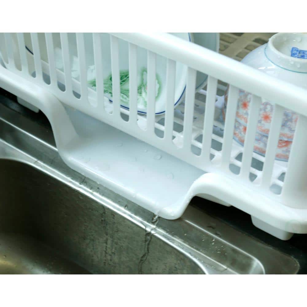 White Heavy Duty Plastic Dish Drying Rack with Utensil Cup