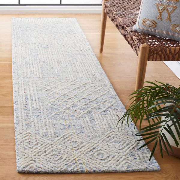Metro 2 ft. x 9 ft. Blue/Ivory Geometric Marle Runner Rug