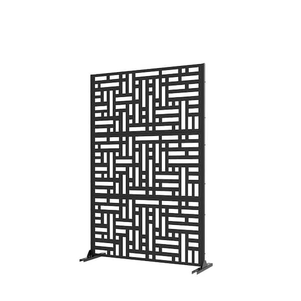1-Piece 72 in. x 47 in. Rectangle Black Metal Patio Privacy Screen Freestanding Outdoor Divider Decorative Art Panel