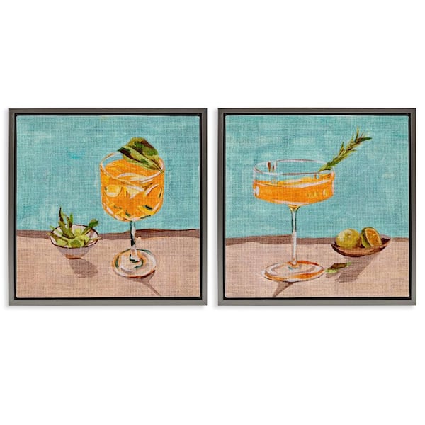 Orange Cocktail Still Lifes by Melissa Wang 2-Pieces Gray Floater Frame Food Graphic Art Print 25 in. x 25 in.
