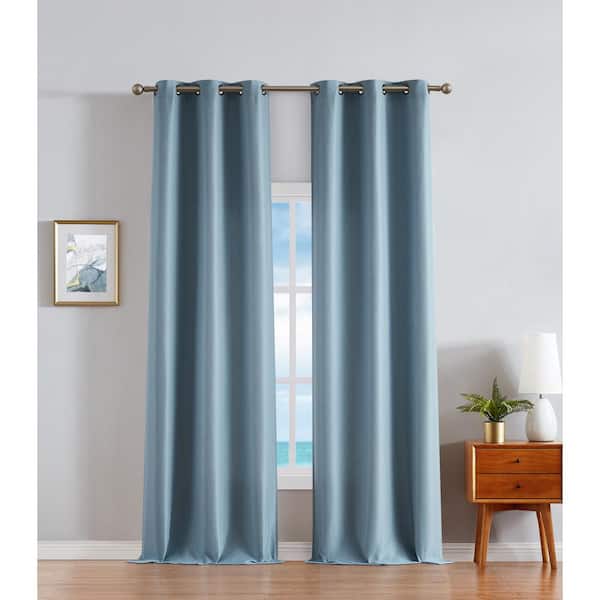 Nautica Milton Dusty Blue Thermal Woven 38 in. W x 108 in. L Grommet Room Darkening Curtain (2-Panels)