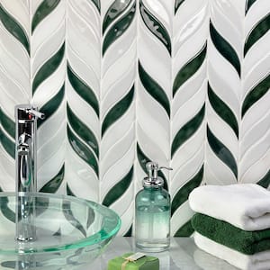 Delphi Sprig Deep Emerald 11.75 in. x 10.5 in. Marble and Ceramic Mosaic Tile (0.86 sq. ft./Sheet)