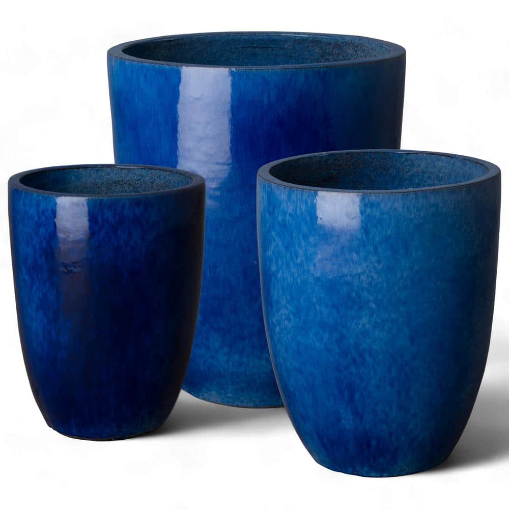 Tall Blue Handmade Ceramic Planter for Indoor/Outdoor Use