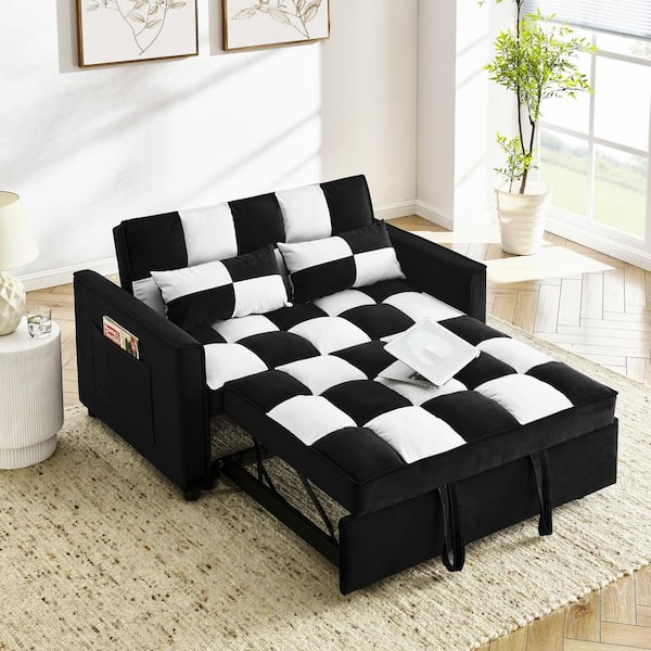 J&E Home 53 in. W Black Velvet Twin Size Reversible Sofa Bed