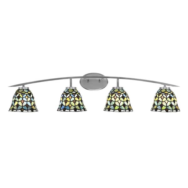 Unbranded Siena 40 in. 4-Light Graphite Vanity-Light Graphite with 7 in. Crescent Art Glass Shades No Bulbs Included