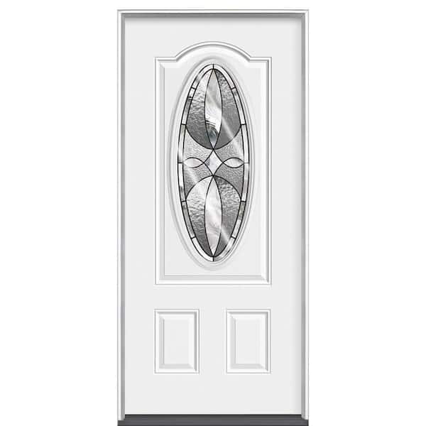 Masonite 36 in. x 80 in. Left Hand Inswing 3/4-Oval Decorative Promo Premium Steel Prehung Front Door No Brickmold