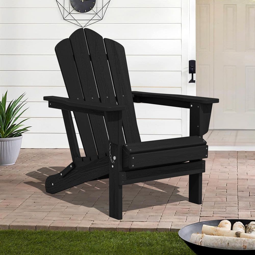 JEAREY Black Folding HDPE Outdoor Patio Plastic Adirondack Chair