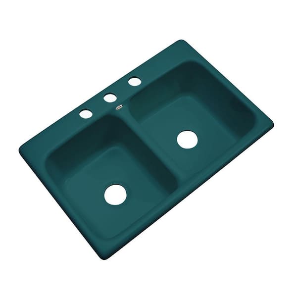 Thermocast Newport Drop-In Acrylic 33 in. 3-Hole Double Bowl Kitchen Sink in Teal