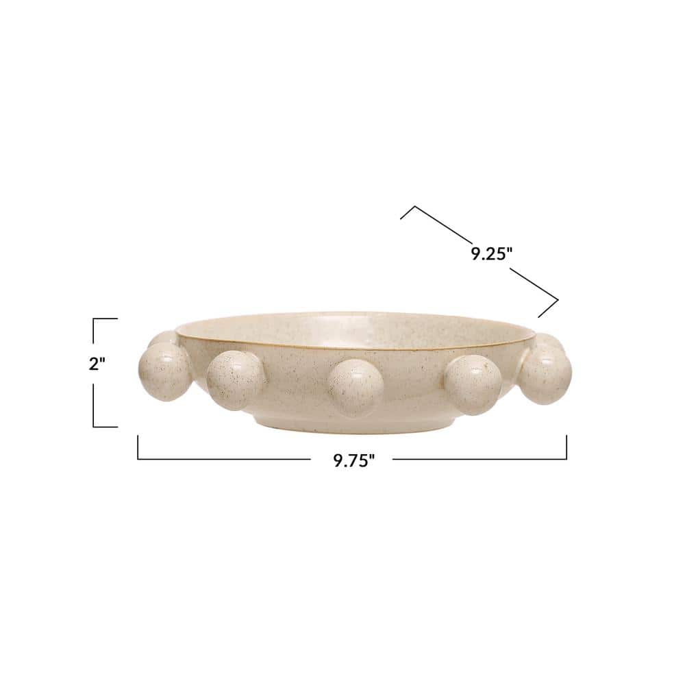 Cream Ceramic Stoneware Bowl with Decorative Orbs