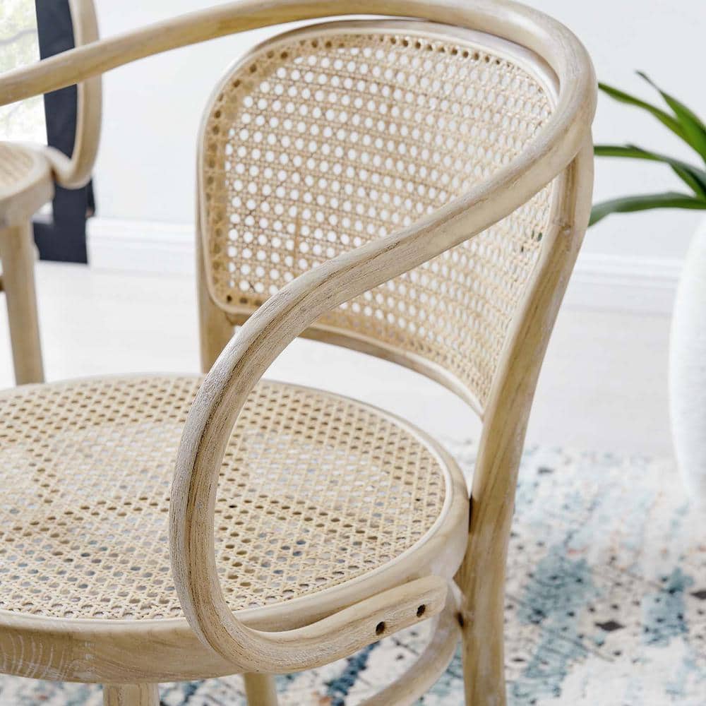 Gray Low Wood and Cane Arm Chair