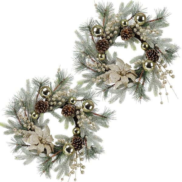 Tatahance 20 in. x 20 in. Multi-Colored Christmas Decorations Wreath Flower Wall Decal with Warm Lights, (2-Piece)