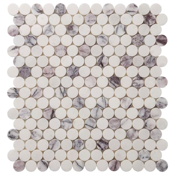 Etherea Lilac 2.6 in. x 0.37 in. Penny Round Polished Marble Mosaic Floor and Wall Tile Sample