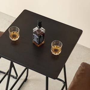 Black 41.75 in. H Industrial Modern Square Bar Table with Oak Veneer Top and Steel Base
