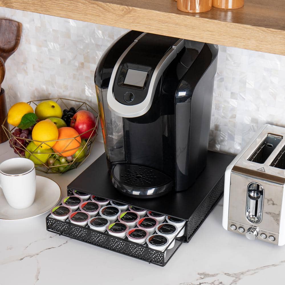 Black Metal Mesh Coffee Pod Drawer with 36-Pod Capacity