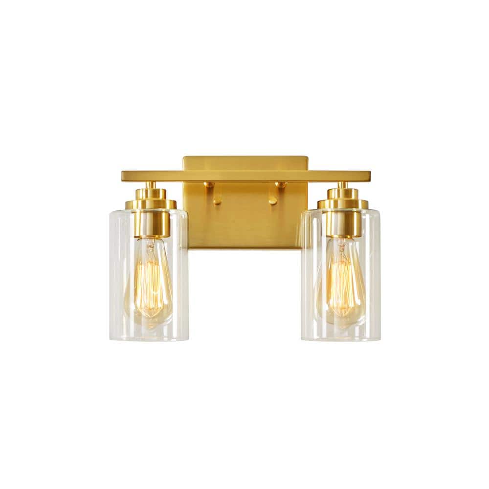 Antiqued Brass 2-Light Dimmable Cylinder Vanity Light