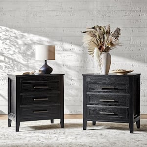 Teodoro Black 28 in. W Transitional 3-Drawer Nightstand with Built-in Power Outlet (Set of 2)