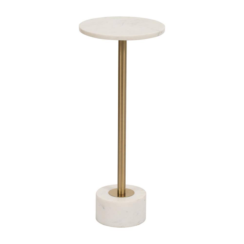 Gold and White Marble Round Side Table with Metal Base