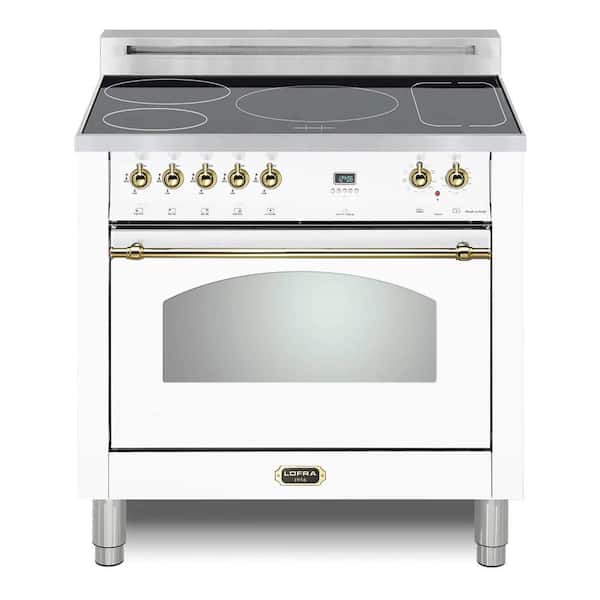 Dolcevita Series 36 in. 5 Elements Built-In Induction Range in White with Brass Trim