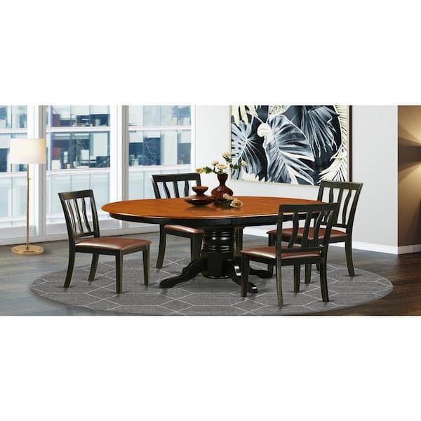 East West Furniture 5-Piece Oval Black Finish Solid Wood Top Dining table with 4 Chairs with Lattice Back