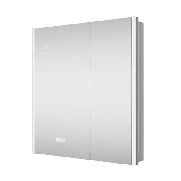 Terri 30 in. W x 32 in. H Rectangular Aluminum Recessed/Surface Wall Medicine Cabinet with Side Mirror and Backlight