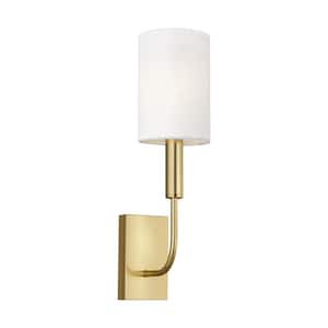 Brianna 4 in. W 1-Light Burnished Brass Wall Sconce with White Linen Shade