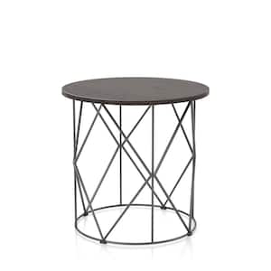 Mannis 24 in. Walnut and Black Round Wooden Top End Table