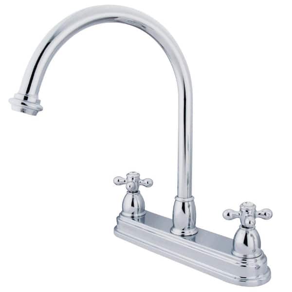 Kingston Brass Restoration 2-Handle Deck Mount Centerset Kitchen Faucets in Polished Chrome