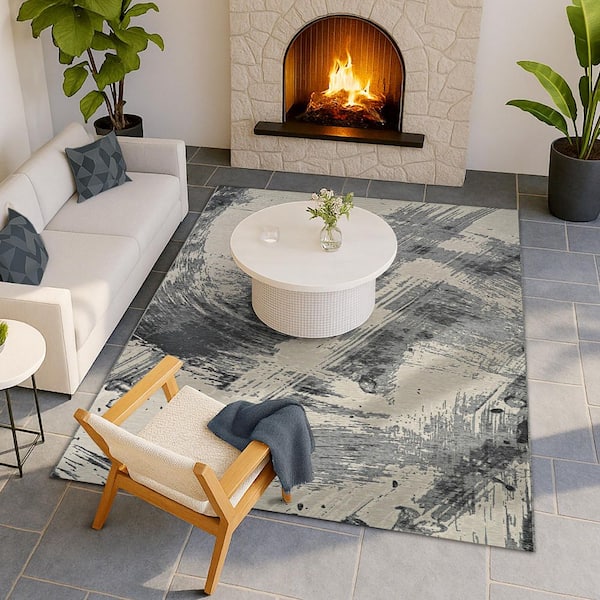 Castille Canvas Glacier 5 ft. x 8 ft. Abstract Indoor/Outdoor Area Rug