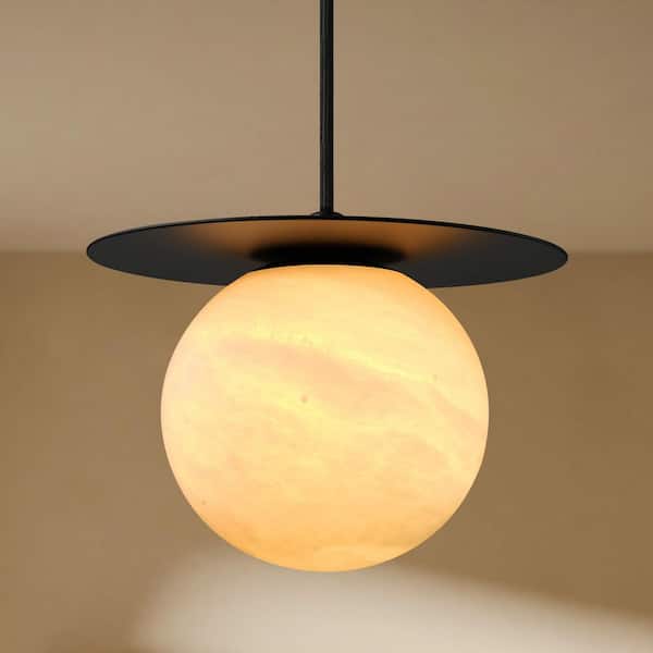7.1" 1-Light Black Pendant Light, Blobe Modern Pendant Light with Natural Alabaster Shade for Dining Room,Kitchen Island