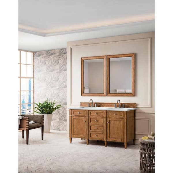 James Martin Vanities Brittany 60.0 in. W x 23.5 in. D x 34 in. H Bathroom Vanity in Saddle Brown with Ethereal Noctis Quartz Top