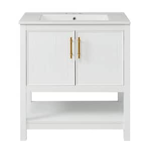 30 in. W x 18.3 in. D x 33.8 in. H Single Sink Freestanding Bath Vanity in White with White Ceramic Top and Storage