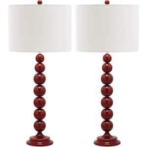 Jenna 31 in. Dark Red Stacked Ball Table Lamp with Off-White Shade (Set of 2)