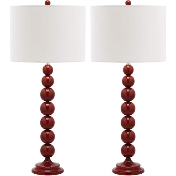 SAFAVIEH Jenna 31 in. Dark Red Stacked Ball Table Lamp with Off-White Shade (Set of 2)