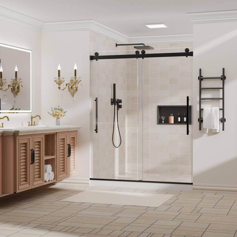 56 in. - 60 in. W x 76 in. H Sliding Frameless Shower Door in Matte Black with Fluted Glass price history on PriceWatchPro