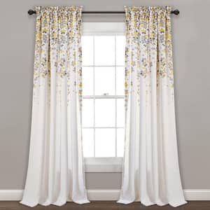 Weeping Flower 52 in. W x 108 in. L Light Filtering Window Curtain Panels in Yellow/Gray 2 Set